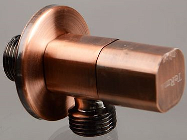 кран угловой Terma 1/2" н/н керамический затвор (ручка квадратная Red bronze) 33637