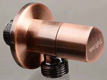 кран угловой Terma 1/2" н/н керамический затвор (ручка треугольная Red bronze) 33642