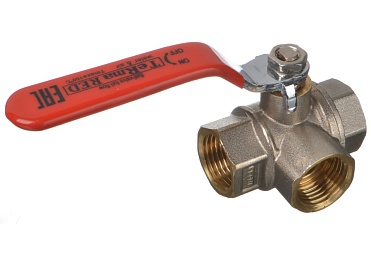 кран шаров. Terma RED 1/2" L-обр. трехходовой ручка 31063